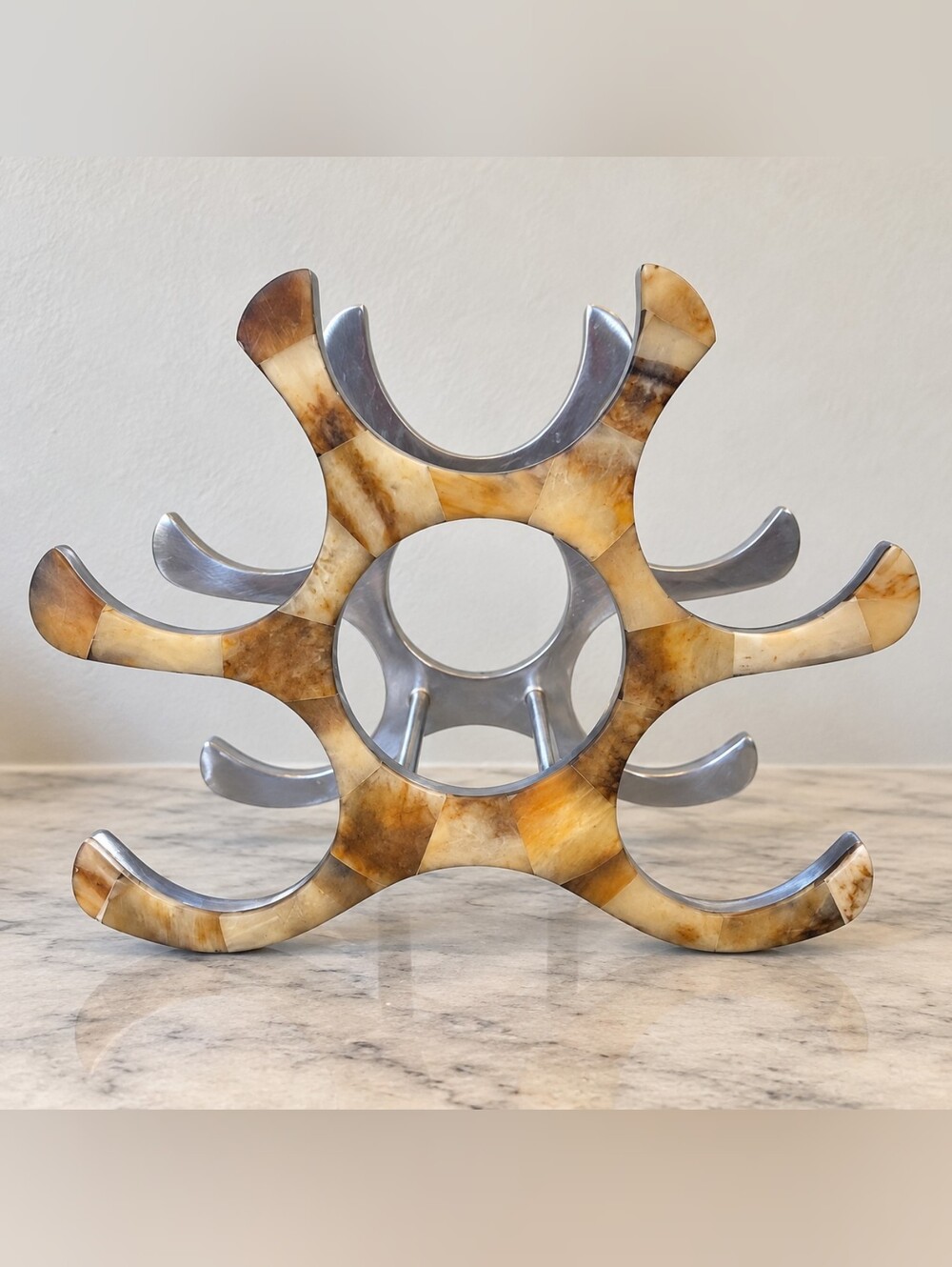 Vintage MCM Atomic Aluminum 6 Bottle Wine Rack Horn Look Michael Noll Style Deco